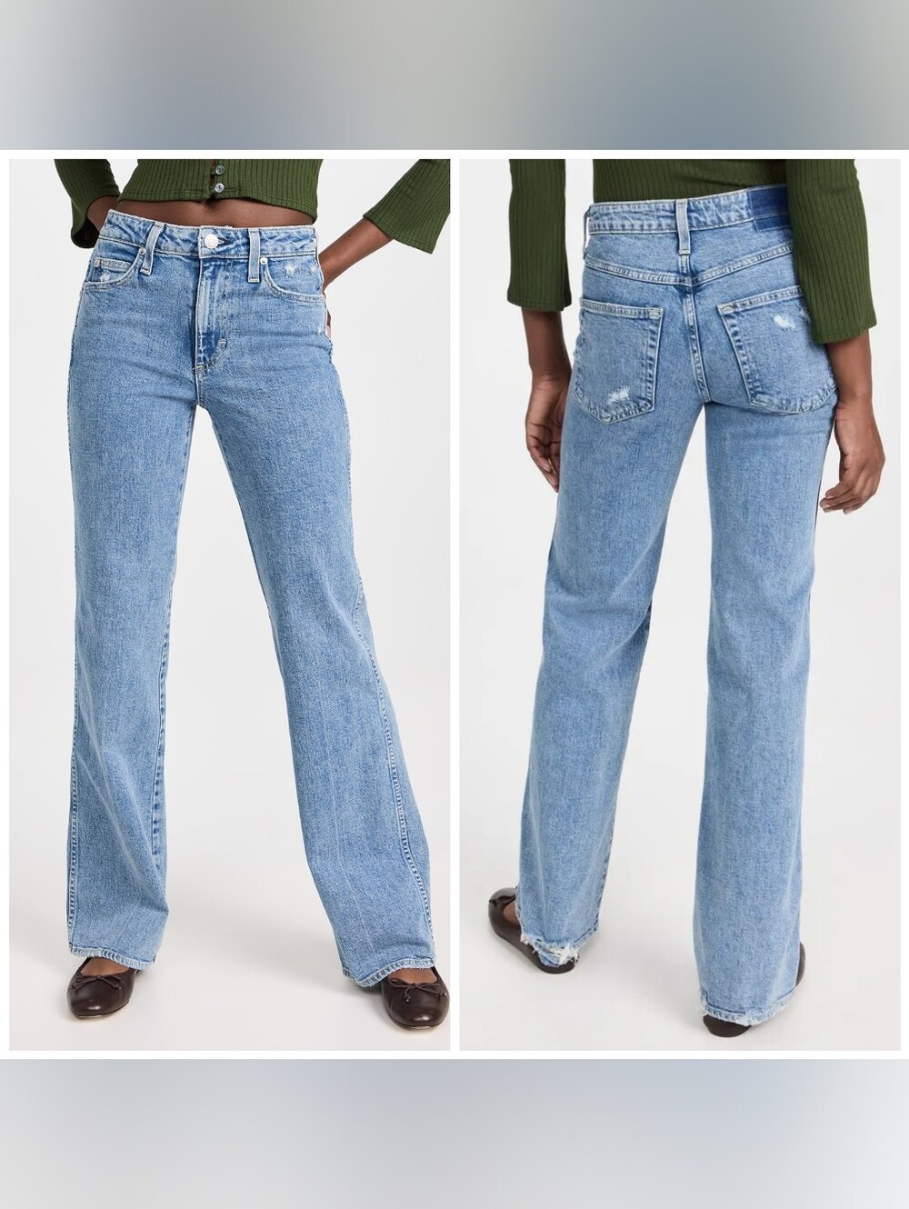 AMO Georgia Flare Jeans Highwaist Blue Wash Size 26 Color Respect Cotton Raw Hem